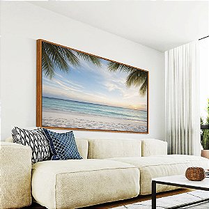 Quadro Horizontal Sol Praia Araia Clara Mar Coqueiros Canvas Moldura