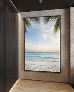 Quadro Vertical Sol Praia Araia Clara Mar Coqueiros Canvas Moldura