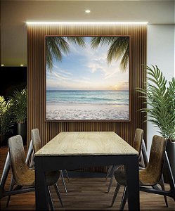 Quadro Quadrado Sol Praia Araia Clara Mar Coqueiros Canvas Moldura
