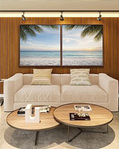 Duo de Quadros Quadrados Sol Praia Araia Clara Mar Coqueiros Canvas Moldura