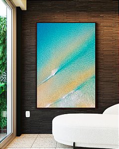 Quadro Vertical Mar Turquesa Areia Dourada Praia Natureza Canvas Moldura