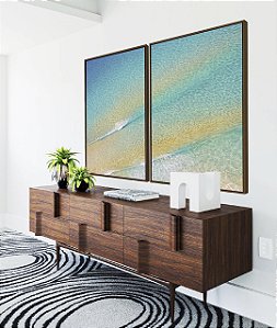 Duo de Quadros Mar Turquesa Areia Dourada Praia Natureza Canvas Moldura
