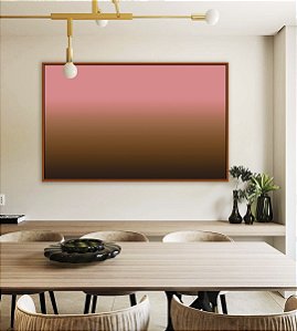 Quadro Horizontal Abstrato Degradê Rosa Antigo Marrom Chocolate Canvas Moldura