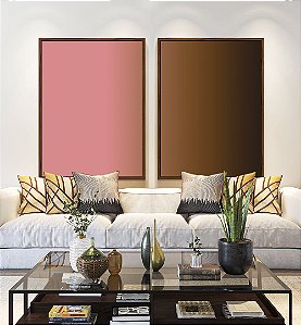 Duo de Quadros Abstrato Degradê Rosa Antigo Marrom Chocolate Canvas Moldura