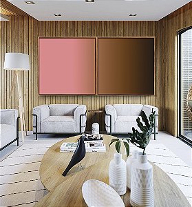 Duo de Quadros Quadrados Abstrato Degradê Rosa Antigo Marrom Chocolate Canvas Moldura