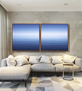 Duo de Quadros Quadrados Mar Azul Profundo Céu Azul Relaxante Canvas Moldura