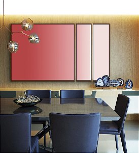 Trio de Quadros Estilizados Abstrato Degradê Rosa Claro Areia Canvas Moldura