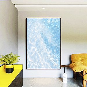 Quadro Vertical Mar Azul Claro Reflexos do Sol Areia Canvas Moldura