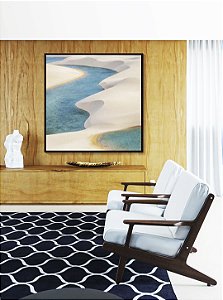 Quadro Quadrado Dunas Areia Branca Mar Azul Claro Canvas Moldura