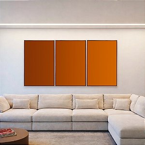 Trio de Quadros Abstrato Degradê Marrom Terra Cobre Canvas Moldura