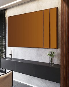 Trio de Quadros Estilizados Abstrato Degradê Marrom Terra Cobre Canvas Moldura