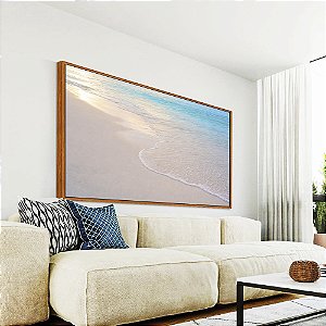 Quadro Horizontal Praia Areia Branca Mar Azul Luzes do Sol Canvas Moldura