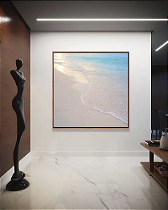 Quadro Quadrado Praia Areia Branca Mar Azul Luzes do Sol Canvas Moldura