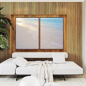 Duo de Quadros Praia Areia Branca Mar Azul Luzes do Sol Canvas Moldura