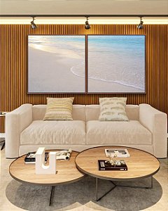 Duo de Quadros Quadrados Praia Areia Branca Mar Azul Luzes do Sol Canvas Moldura