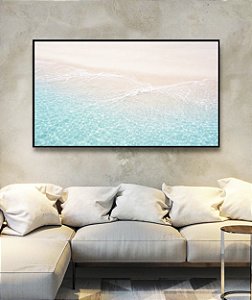 Quadro Horizontal Mar Turquesa Praia Serena Areia Branca Natureza Canvas Moldura
