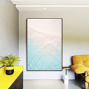 Quadro Vertical Mar Turquesa Praia Serena Areia Branca Natureza Canvas Moldura