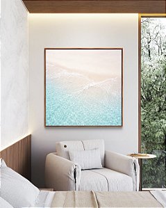 Quadro Quadrado Mar Turquesa Praia Serena Areia Branca Natureza Canvas Moldura