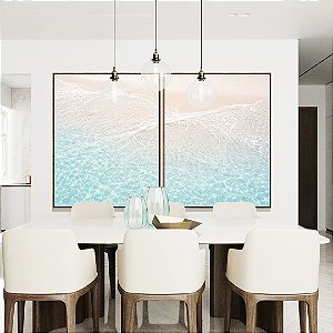 Duo de Quadros Mar Turquesa Praia Serena Areia Branca Natureza Canvas Moldura