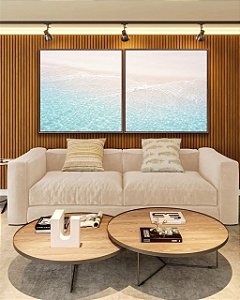 Duo de Quadros Quadrados Mar Turquesa Praia Serena Areia Branca Natureza Canvas Moldura