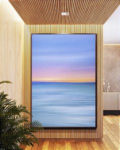 Quadro Vertical Mar Azul Céu Pôr do Sol Rosa Efeito Movimento Canvas Moldura