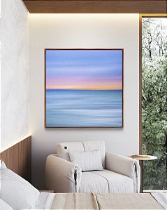 Quadro Quadrado Mar Azul Céu Pôr do Sol Rosa Efeito Movimento Canvas Moldura