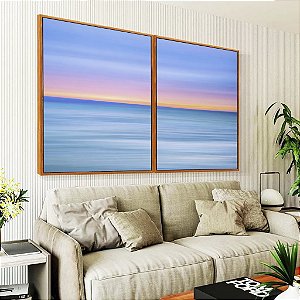 Duo de Quadros Mar Azul Céu Pôr do Sol Rosa Efeito Movimento Canvas Moldura