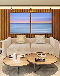 Duo de Quadros Quadrados Mar Azul Céu Pôr do Sol Rosa Efeito Movimento Canvas Moldura