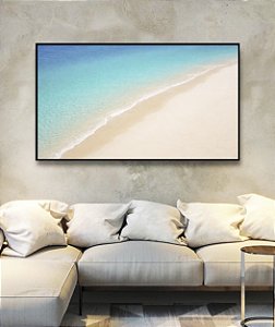 Quadro Horizontal Praia Areia Branca Mar Azul Relaxante Canvas Moldura
