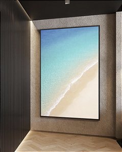 Quadro Vertical Praia Areia Branca Mar Azul Relaxante Canvas Moldura