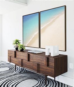 Duo de Quadros Praia Areia Branca Mar Azul Relaxante Canvas Moldura