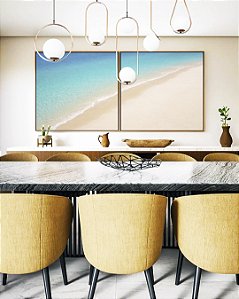 Duo de Quadros Quadrados Praia Areia Branca Mar Azul Relaxante Canvas Moldura