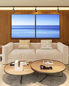 Duo de Quadros Quadrados Mar Azul Calmo Céu Claro Efeito Movimento Canvas Moldura