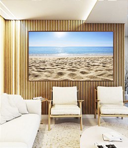 Quadro Horizontal Luz do Sol Praia Mar Calmo Céu Claro Canvas Moldura