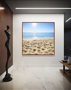 Quadro Quadrado Luz do Sol Praia Mar Calmo Céu Claro Canvas Moldura