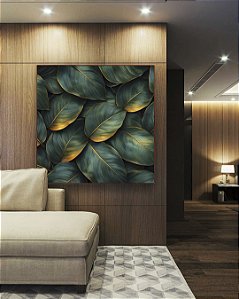 Quadro Quadrado Folhas Plantas Verde Dourado Tropical Canvas Moldura