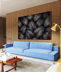 Quadro Horizontal Folhas Plantas Verde Magenta Tropical Natureza Canvas Moldura