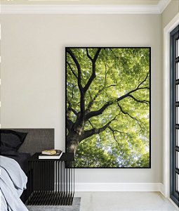 Quadro Vertical Árvore Folhas Verdes Vibrantes Natureza Canvas Moldura