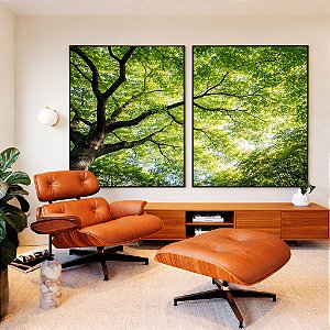 Duo de Quadros Árvore Folhas Verdes Vibrantes Natureza Canvas Moldura