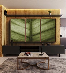 Trio de Quadros Folha Verde Textura Beleza Natural Folhagem Canvas Moldura