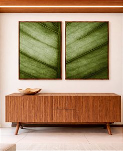 Duo de Quadros Folha Verde Textura Beleza Natural Folhagem Canvas Moldura
