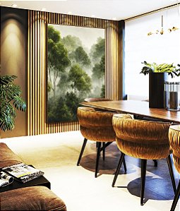 Quadro Vertical Floresta Árvores Verdes Neblina Natureza Canvas Moldura