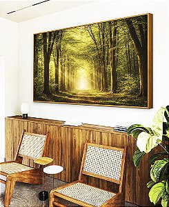 Quadro Horizontal Caminho em Floresta Arco de Árvores Sol Canvas Moldura