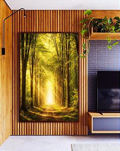 Quadro Vertical Caminho em Floresta Arco de Árvores Sol Canvas Moldura