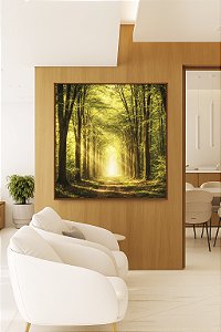 Quadro Quadrado Caminho em Floresta Arco de Árvores Sol Canvas Moldura