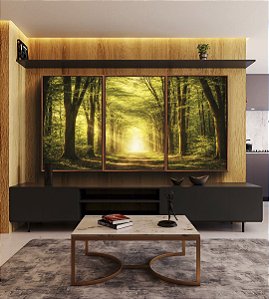 Trio de Quadros Caminho em Floresta Arco de Árvores Sol Canvas Moldura