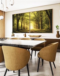 Duo de Quadros Quadrados Caminho em Floresta Arco de Árvores Sol Canvas Moldura