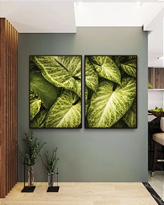 Duo de Quadros Planta Folha Verde Claro Vivo Natureza Canvas Moldura