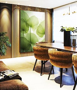 Quadro Vertical Planta Folhas de Lótus Verde Natureza Canvas Moldura