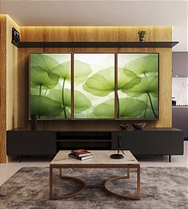 Trio de Quadros Planta Folhas de Lótus Verde Natureza Canvas Moldura